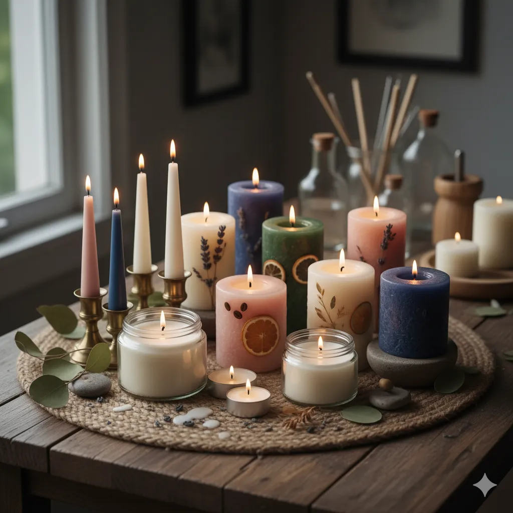 Finished candles arranged beautifully